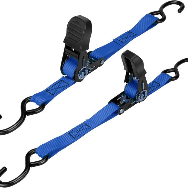 Boat Trailer Tie Downs Straps 1 Inch x 4 FT, 2400 LBS Heavy Duty Adjustable Transom Tie Down Straps Ratchet w/Quick Release Buckle & Anti Scratch Hooks, for Trailer Marine Jet Ski Pontoon