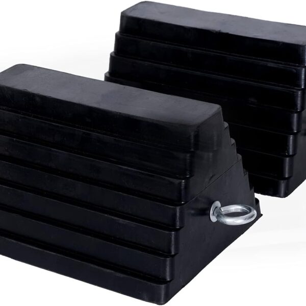 Wheel Chocks Rubber Heavy Duty Wheel Chocks for Travel Trailers with Eyebolt 9 06" x 7 87" x 5 51" 2 Pack（Highlight Black）