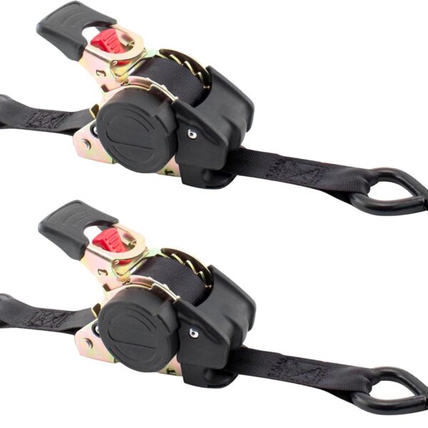 34415 Pro Series Black Retractable Ratcheting Tie Down Strap (Pack of 2, 1" x 10')