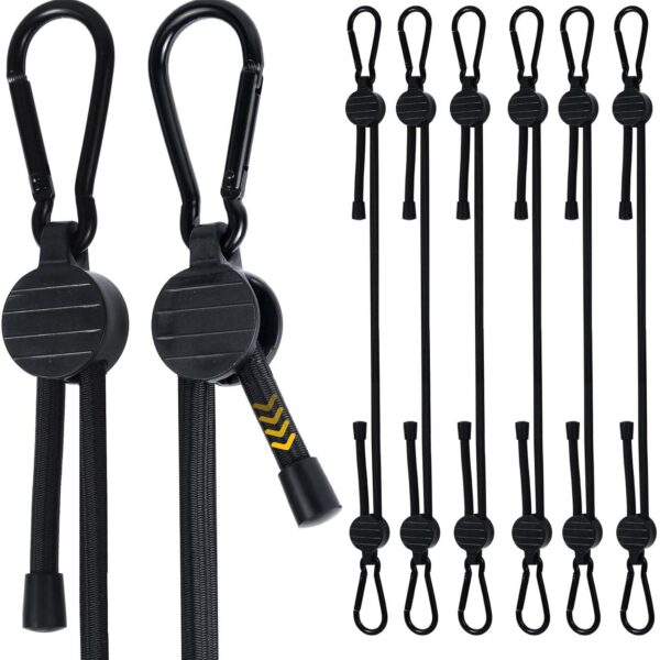 Adjustable Bungee Cords with Hooks, 6 Pack Thick Elastic Straps, Easy to Lengthen and Resecure (7" 48")– Strong, Stretchy Tie Downs with Secure Hooks for Cargo, Camping, Tents, Luggage – All Weather