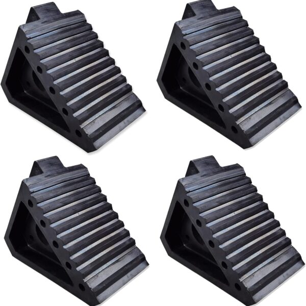 Solid Heavy Duty Rubber Wheel Chocks 4 Packs, Premium Wheel Stopper for Car, Travel Trailers, RV, Truck, and ATV(4 pcs, Black) 8" x 4" x 6"