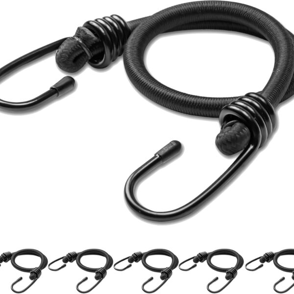 18inch Bungee Cords with Hooks,6Pcs Heavy Duty Extra Strong Outdoor Elastic Rope,Multi Purpose Elastic Bungee Straps for Luggage,Camping,s,Bike Rack,Outdoor Tent,Weatherproof（Black）