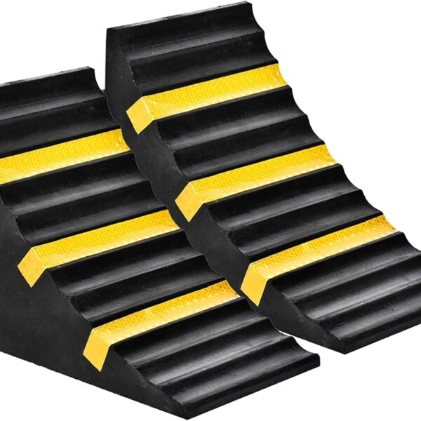 2 Pack Wheel Chocks Heavy Duty Extra Large Industrial Rubber Wheel Chock Blocks w/Handle Reflective Strips for Travel Trailer Hauler Truck Fire Truck Commercial Vehicle RV 10" x 6" x 7 3"