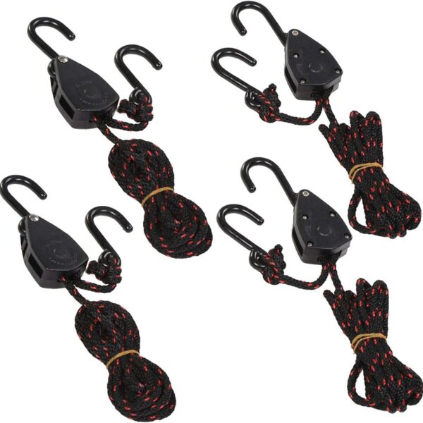 4PCS 1/8" 6Ft Adjustable Heavy Duty Rope Hanger Ratchet Kayak and Canoe Bow and Stern Tie Downs Straps (6)