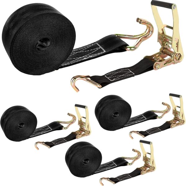 4 Pack 2 Inch Ratchet Straps Heavy Duty 20ft Tie Down Straps Ratchet with Double J Hook, 8000 LBS Break Strength, Cargo Ratchet Straps for Truck, Trailers, Motorcycle, Kayaks, Car Roof