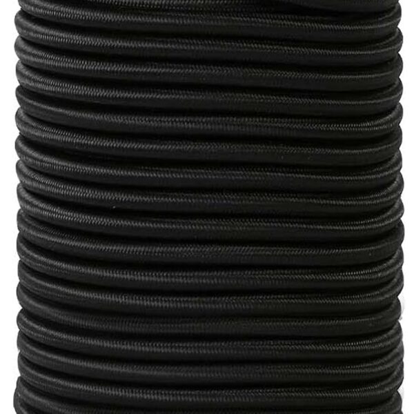 Strong and Durable Bungee Cord Roll   1/4" x 100ft Elastic Cord, Kayak Stretch String Rope, Bungee Shock Cords for Repairing Tent Poles, DIY, Tie Downs, Black