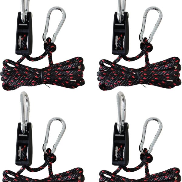 Ratchet Tie Down Straps, 1/4" (6mm) Adjustable Rope Hangers(4pcs, 12ft/Pack), Suitable for Kayak Fixation, Freight Transportation, Trucks, Tents, Hanging Plants and Various Bundling