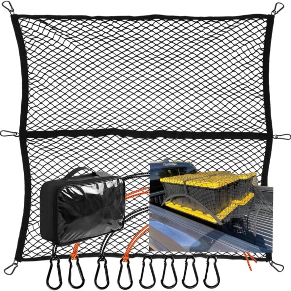 Cargo Net for Pickup Truck Bed, Highly Elastic Truck Bed Cargo Net, 4' X 4' Stretchable to 8' X 8', Cargo Mesh Organizer, for Daily Light Loads of Trucks