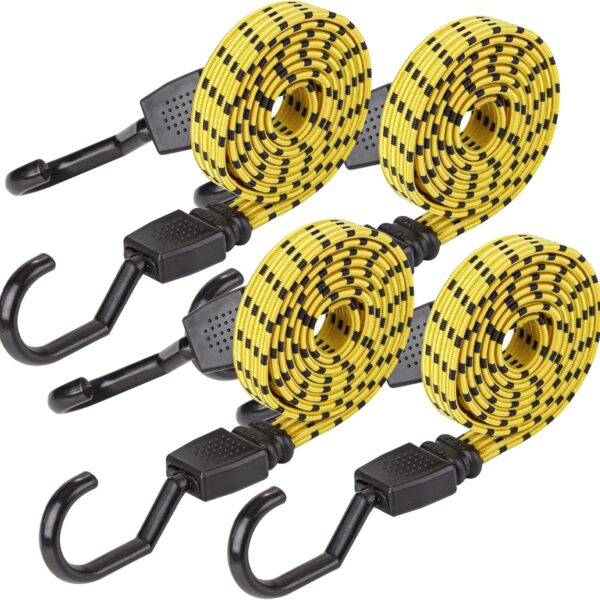 Ultra 48" Black/Yellow Flat Bungee Cord, 4pk x 48"