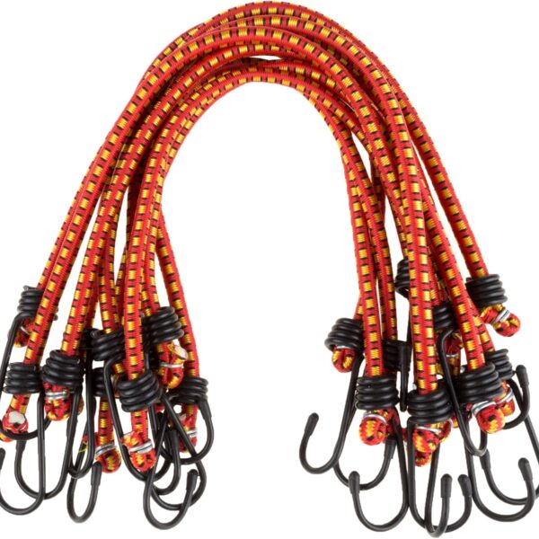 Bungee Cords   10 Pack Rubber 18 Inch Cordage with Heavy Duty Vinyl Coated Hooks and Fabric Wrapping by  (Red)