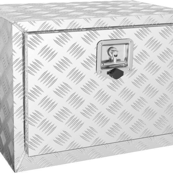 Underbody Truck Box, 24"×14"×16" Pickup Storage Box, Heavy Duty Aluminum Diamond Plate Tool Box with Lock and Keys, Waterproof Trailer Storage Box with T Handle Latch for Truck, Van, Trailer