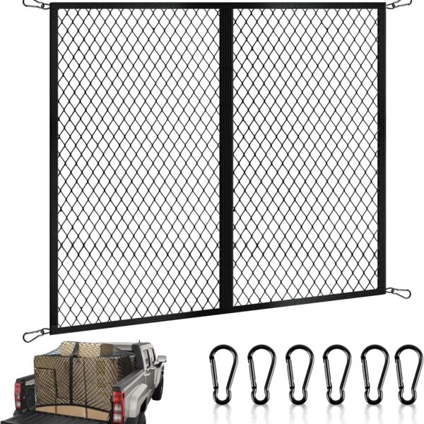 Cargo Net for Pickup Truck Bed, High Elastic Cargo Net with Fine Mesh and 8 Metal Hooks, Stretches from 4'×4' to 7'×7', Ideal for Most Vehicles and Boat, Truck Bed Netting for Cargo Secure Transport